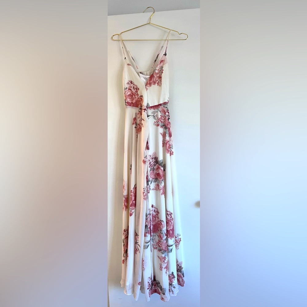 Lulu’s Long Floral while and pink dress